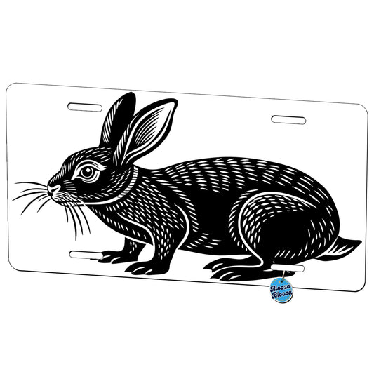 Rabbit Bunny Black White Metal Vanity Novelty Tag License Plate for Trucks Cars SUVs