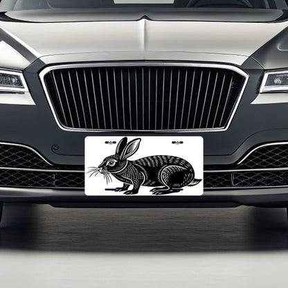 Rabbit Bunny Black White Metal Vanity Novelty Tag License Plate for Trucks Cars SUVs