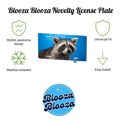 Raccoon Face Blue Background Metal Vanity Novelty Tag License Plate for Trucks Cars SUVs