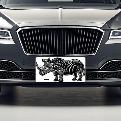 Rhinoceros Black White Metal Vanity Novelty Tag License Plate for Trucks Cars SUVs