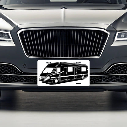 RV Motorhome Black White Metal Vanity Novelty Tag License Plate for Trucks Cars SUVs