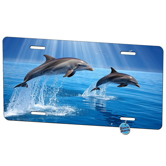 Sea Dolphins Swimming Ocean Metal Vanity Novelty Tag License Plate for Trucks Cars SUVs