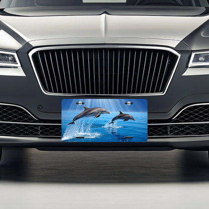 Sea Dolphins Swimming Ocean Metal Vanity Novelty Tag License Plate for Trucks Cars SUVs