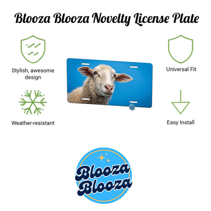Sheep Face Blue Background Metal Vanity Novelty Tag License Plate for Trucks Cars SUVs