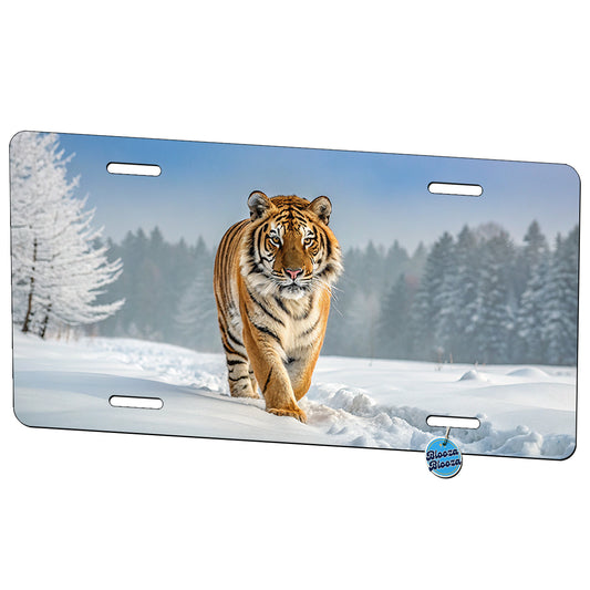 Siberian Tiger In Snow Metal Vanity Novelty Tag License Plate for Trucks Cars SUVs