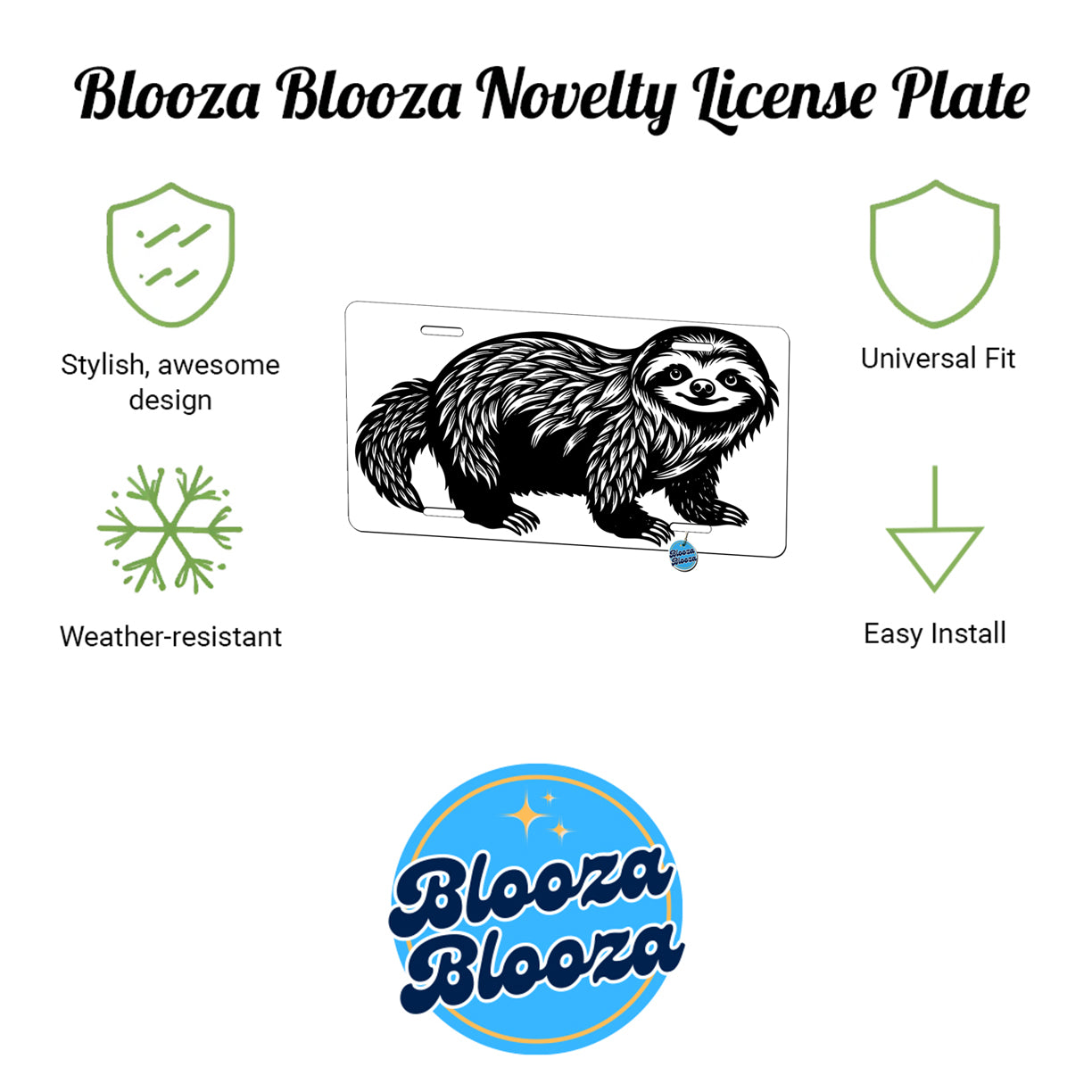 Sloth Black White Metal Vanity Novelty Tag License Plate for Trucks Cars SUVs