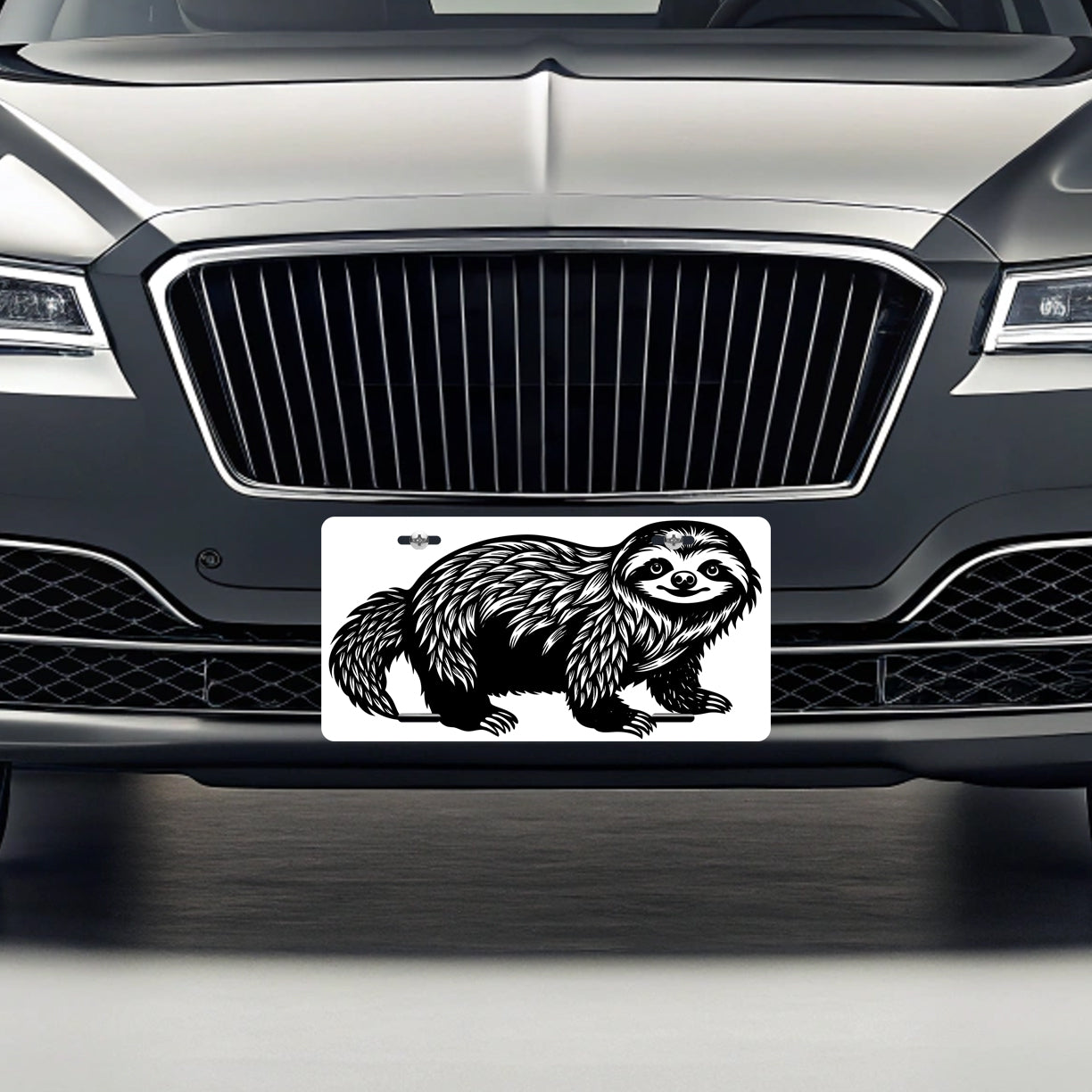 Sloth Black White Metal Vanity Novelty Tag License Plate for Trucks Cars SUVs