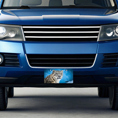 Snow Leopard Blue Background Metal Vanity Novelty Tag License Plate for Trucks Cars SUVs