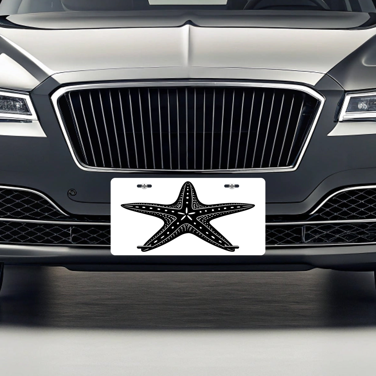 Starfish Black White Metal Vanity Novelty Tag License Plate for Trucks Cars SUVs