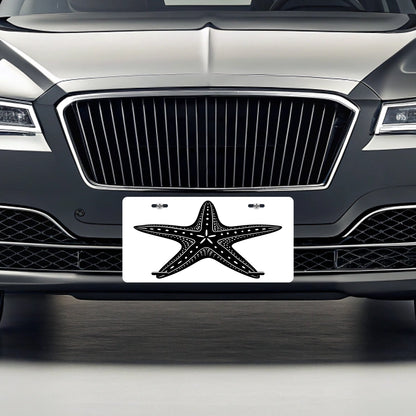 Starfish Black White Metal Vanity Novelty Tag License Plate for Trucks Cars SUVs