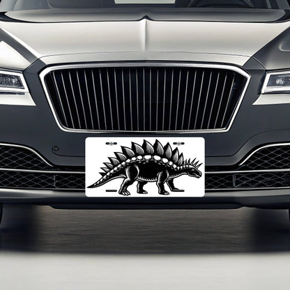 Stegosaurus Dinosaur Black White Metal Vanity Novelty Tag License Plate for Trucks Cars SUVs