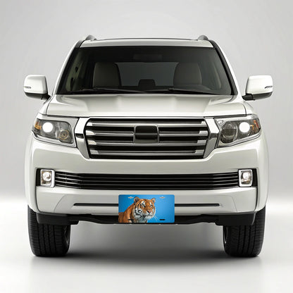 Tiger Face Blue Background Metal Vanity Novelty Tag License Plate for Trucks Cars SUVs