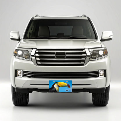Toucan Face Blue Background Metal Vanity Novelty Tag License Plate for Trucks Cars SUVs