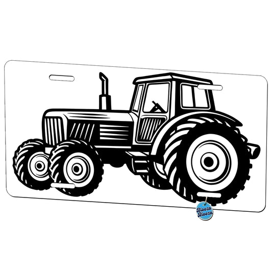 Tractor Black White Metal Vanity Novelty Tag License Plate for Trucks Cars SUVs