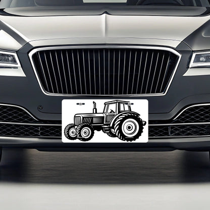Tractor Black White Metal Vanity Novelty Tag License Plate for Trucks Cars SUVs