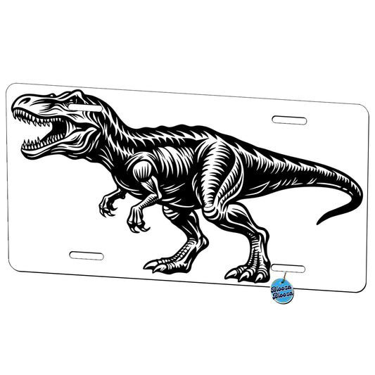 T-Rex Tyrannosaurus Dinosaur Black White Metal Vanity Novelty Tag License Plate for Trucks Cars SUVs