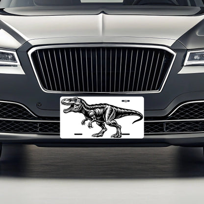T-Rex Tyrannosaurus Dinosaur Black White Metal Vanity Novelty Tag License Plate for Trucks Cars SUVs
