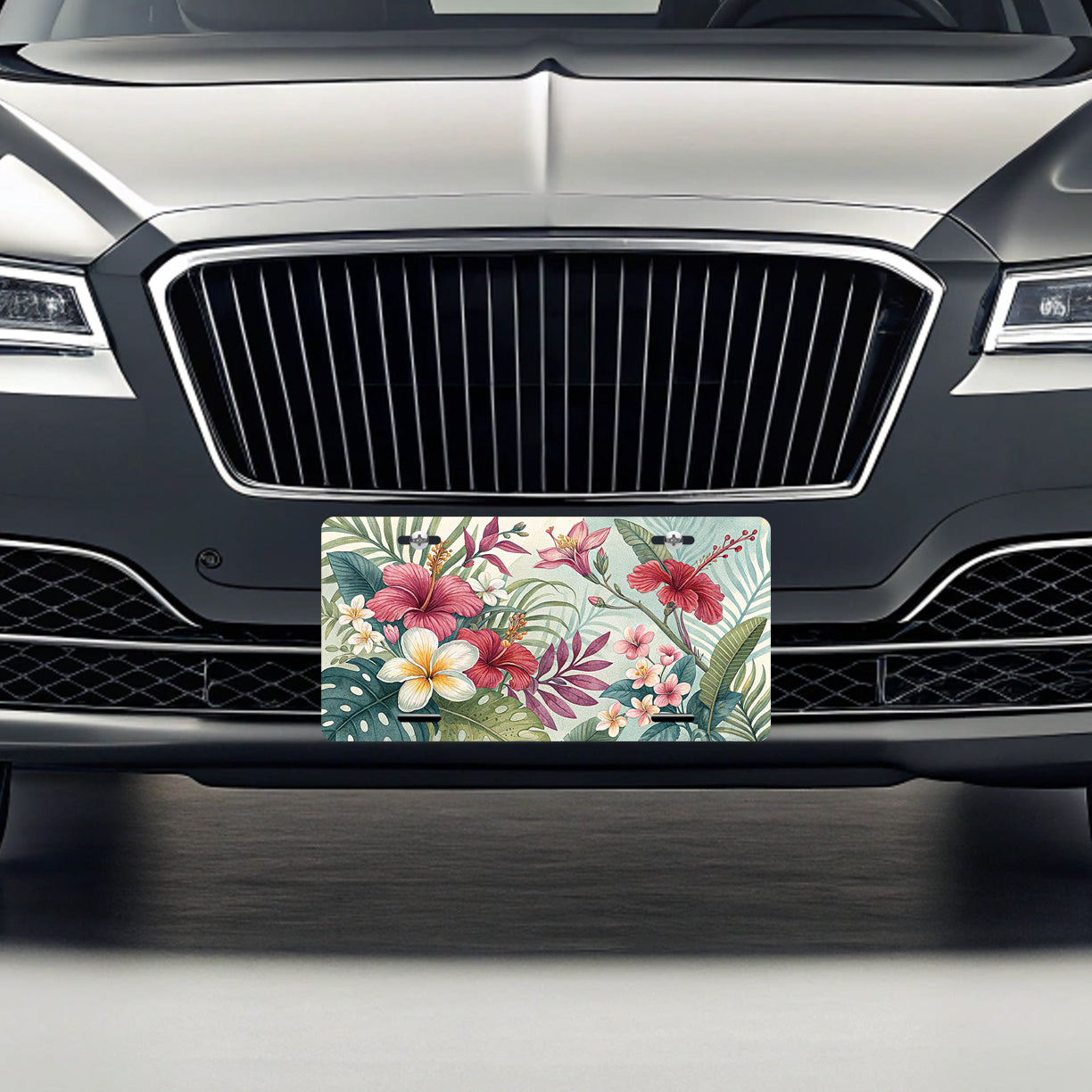 Tropical Flowers Floral Hibiscus Pattern Metal Vanity Novelty Tag License Plate for Trucks Cars SUVs