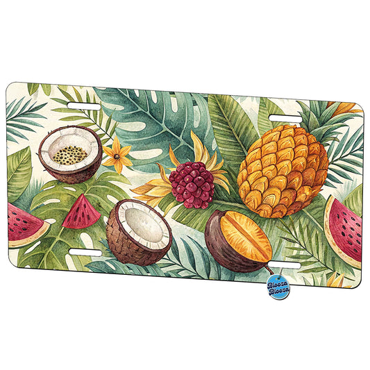 Tropical Fruit Pattern Palm Leaves Metal Vanity Novelty Tag License Plate for Trucks Cars SUVs