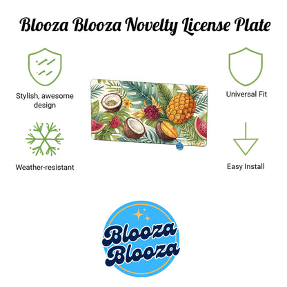 Tropical Fruit Pattern Palm Leaves Metal Vanity Novelty Tag License Plate for Trucks Cars SUVs