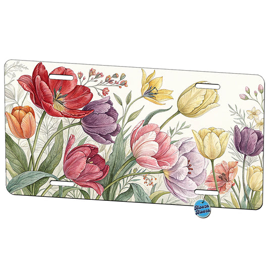 Tulips Flowers Floral Drawing Metal Vanity Novelty Tag License Plate for Trucks Cars SUVs