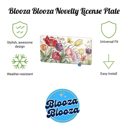 Tulips Flowers Floral Drawing Metal Vanity Novelty Tag License Plate for Trucks Cars SUVs