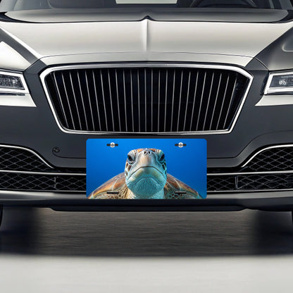 Turtle Face Blue Background Metal Vanity Novelty Tag License Plate for Trucks Cars SUVs