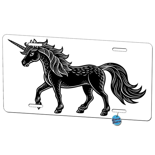 Unicorn Black White Metal Vanity Novelty Tag License Plate for Trucks Cars SUVs