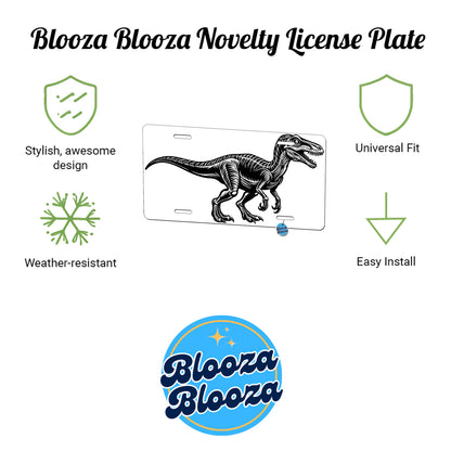 Velociraptor Dinosaur Black White Metal Vanity Novelty Tag License Plate for Trucks Cars SUVs