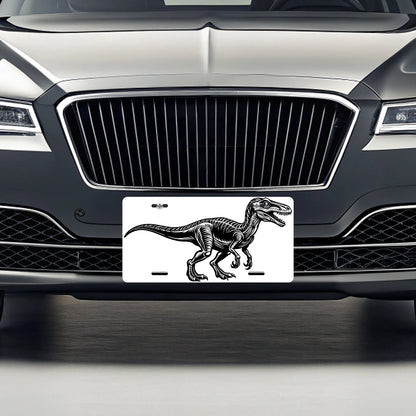 Velociraptor Dinosaur Black White Metal Vanity Novelty Tag License Plate for Trucks Cars SUVs