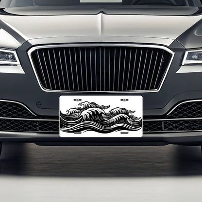 Waves Ocean Sea Black White Metal Vanity Novelty Tag License Plate for Trucks Cars SUVs