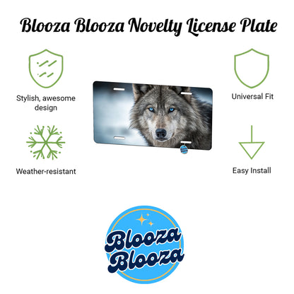 Wolf Closeup With Blue Eyes Metal Vanity Novelty Tag License Plate for Trucks Cars SUVs