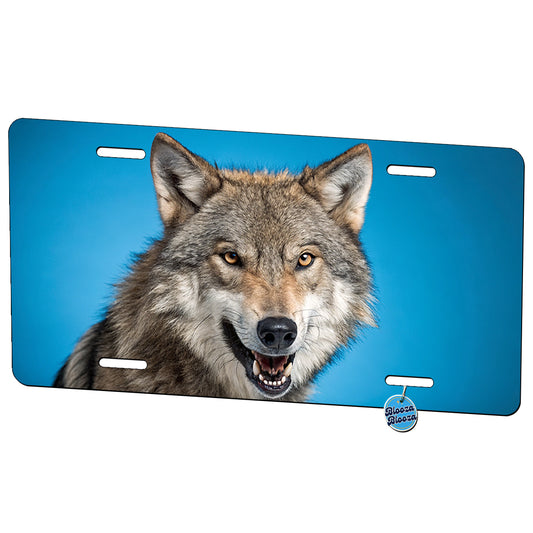 Wolf Face Blue Background Metal Vanity Novelty Tag License Plate for Trucks Cars SUVs