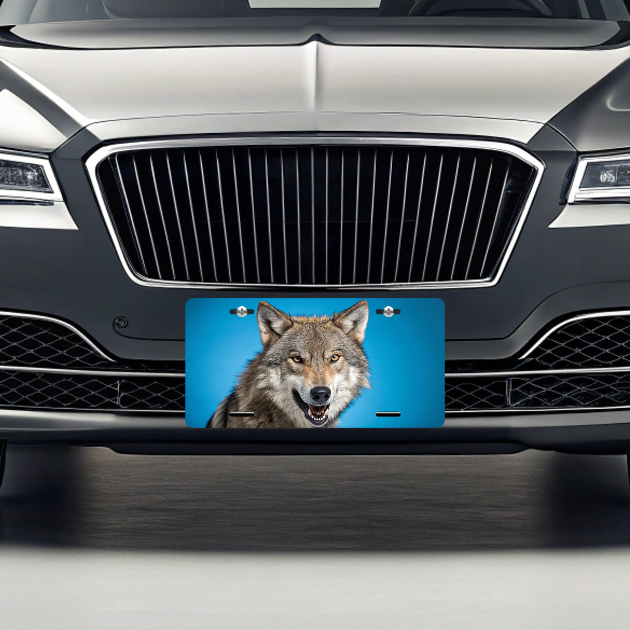 Wolf Face Blue Background Metal Vanity Novelty Tag License Plate for Trucks Cars SUVs