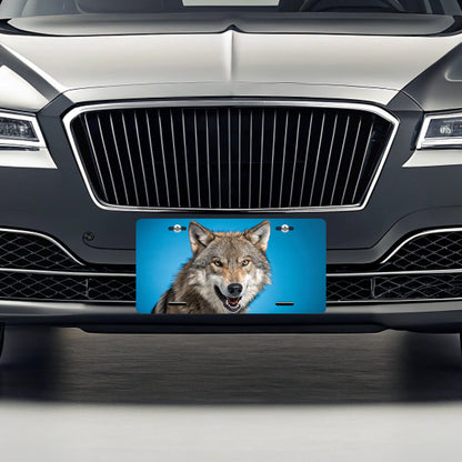 Wolf Face Blue Background Metal Vanity Novelty Tag License Plate for Trucks Cars SUVs
