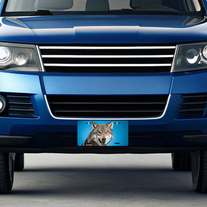Wolf Face Blue Background Metal Vanity Novelty Tag License Plate for Trucks Cars SUVs