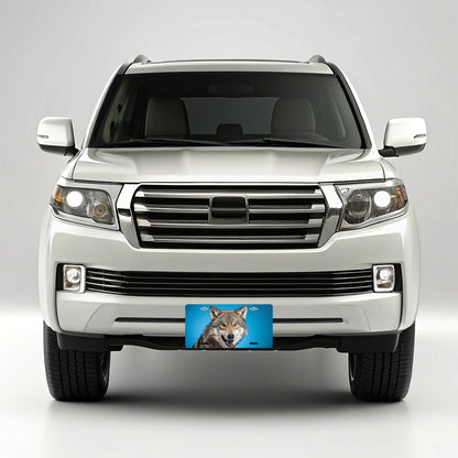 Wolf Face Blue Background Metal Vanity Novelty Tag License Plate for Trucks Cars SUVs