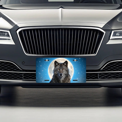 Wolf In Night Sky Moon Stars Metal Vanity Novelty Tag License Plate for Trucks Cars SUVs
