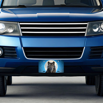 Wolf In Night Sky Moon Stars Metal Vanity Novelty Tag License Plate for Trucks Cars SUVs