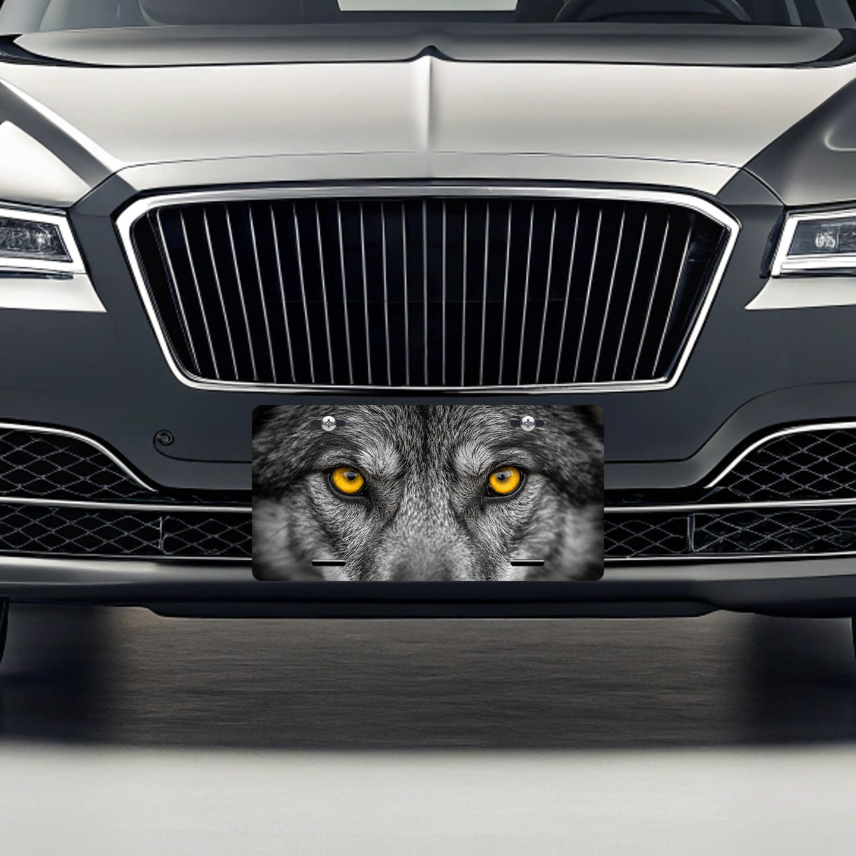 Wolf Yellow Eyes Closeup Metal Vanity Novelty Tag License Plate for Trucks Cars SUVs