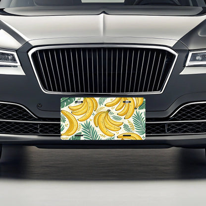 Yellow Bananas Pattern Fruit Palm Leaves Metal Vanity Novelty Tag License Plate for Trucks Cars SUVs