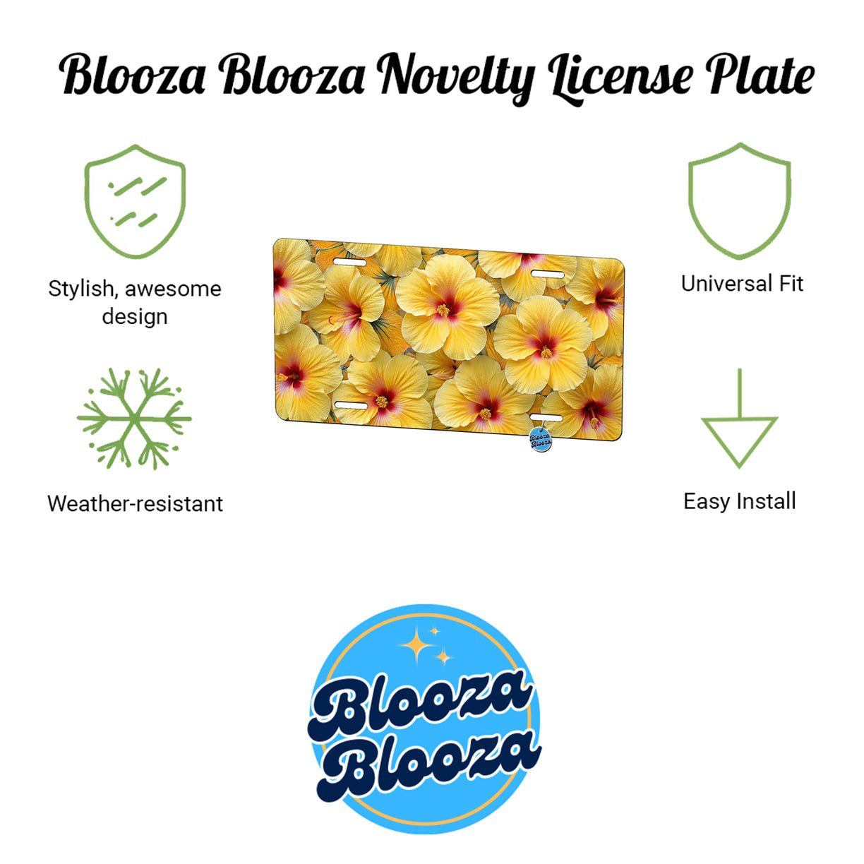 Yellow Hibiscus Flowers Floral Tropical Background Metal Vanity Novelty Tag License Plate for Trucks Cars SUVs