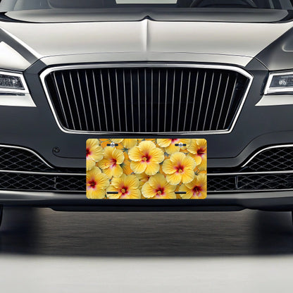 Yellow Hibiscus Flowers Floral Tropical Background Metal Vanity Novelty Tag License Plate for Trucks Cars SUVs