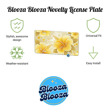 Yellow Hibiscus Flowers Pattern Drawing Tropical Floral Metal Vanity Novelty Tag License Plate for Trucks Cars SUVs