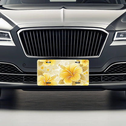 Yellow Hibiscus Flowers Pattern Drawing Tropical Floral Metal Vanity Novelty Tag License Plate for Trucks Cars SUVs