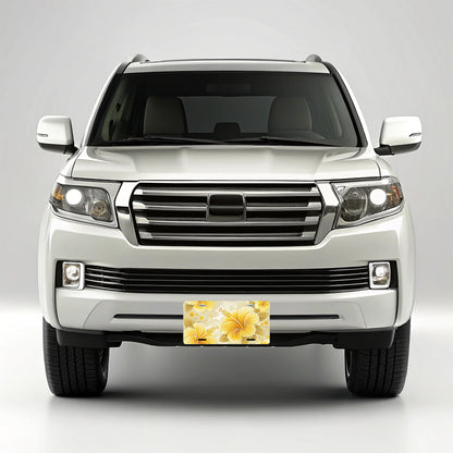 Yellow Hibiscus Flowers Pattern Drawing Tropical Floral Metal Vanity Novelty Tag License Plate for Trucks Cars SUVs
