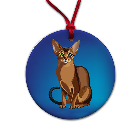 Abyssinian Cat Sitting Round Ceramic Holiday Christmas Tree Ornament
