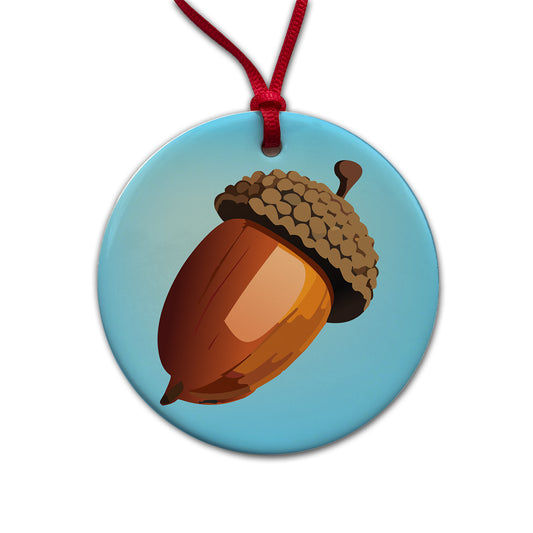 Acorn Nature Round Ceramic Holiday Christmas Tree Ornament