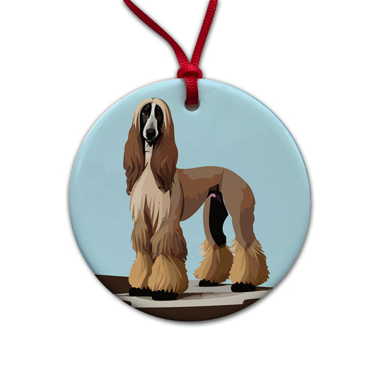 Afghan Hound Dog Standing Round Ceramic Holiday Christmas Tree Ornament