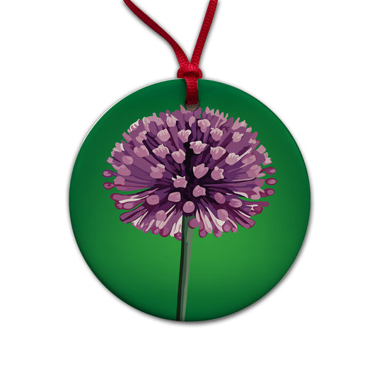 Allium Flower Purple Watercolor Round Ceramic Holiday Christmas Tree Ornament